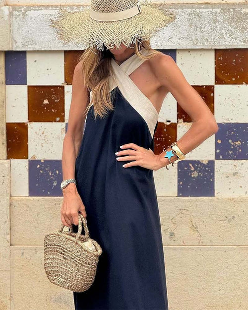 Threadanova | Elegant Dress with Open Back and Trendy Crossover Neckline