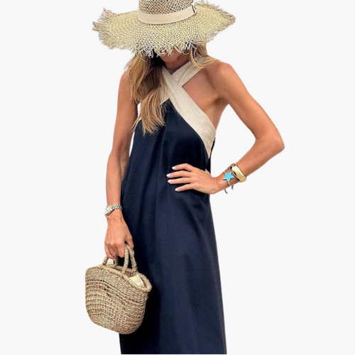 Threadanova | Elegant Dress with Open Back and Trendy Crossover Neckline