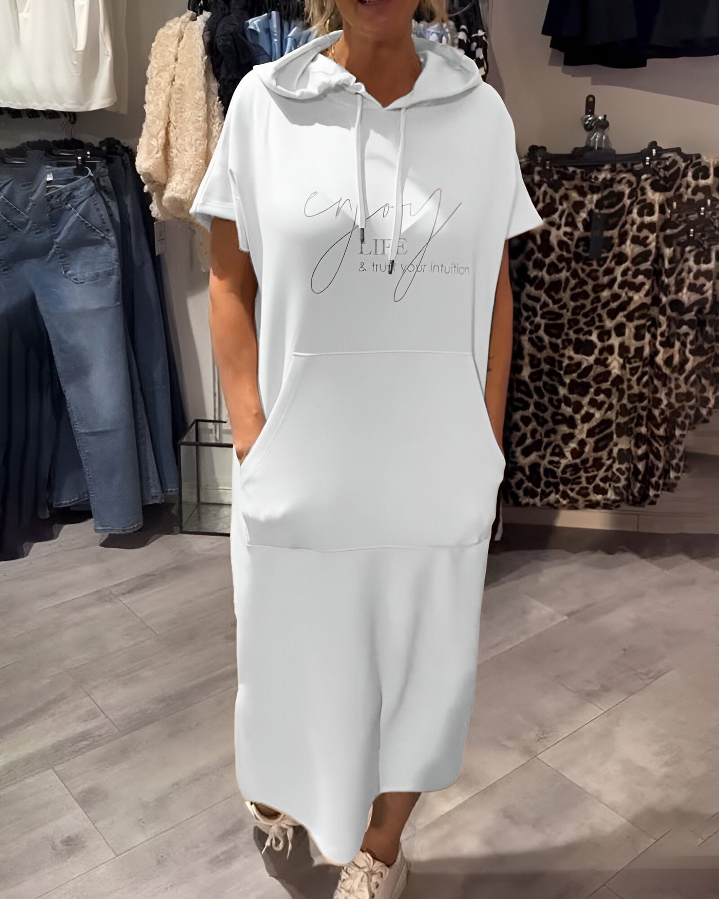 Threadanova | Casual Dress with Hood and Feminine Fit