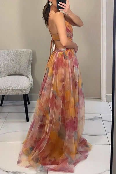 Threadanova | Flowing Elegance – Floral Print Maxi Dress