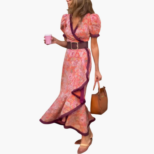 Elegant Pink Maxi Dress with Short Sleeves