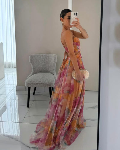 Threadanova | Flowing Elegance – Floral Print Maxi Dress