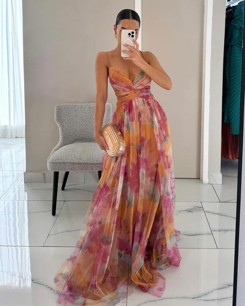 Threadanova | Flowing Elegance – Floral Print Maxi Dress