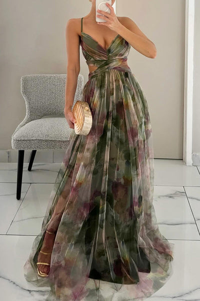 Threadanova | Flowing Elegance – Floral Print Maxi Dress