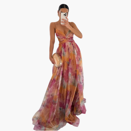 Threadanova | Flowing Elegance – Floral Print Maxi Dress