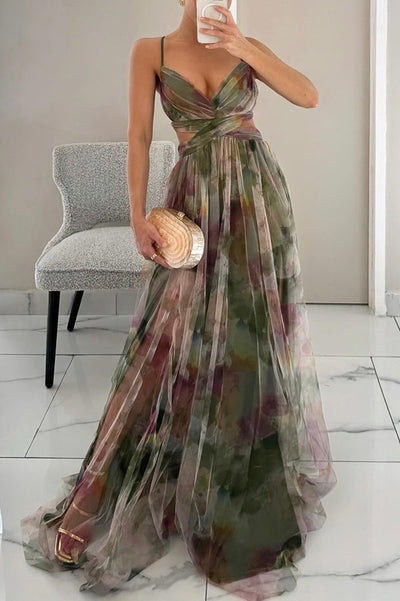 Threadanova | Flowing Elegance – Floral Print Maxi Dress