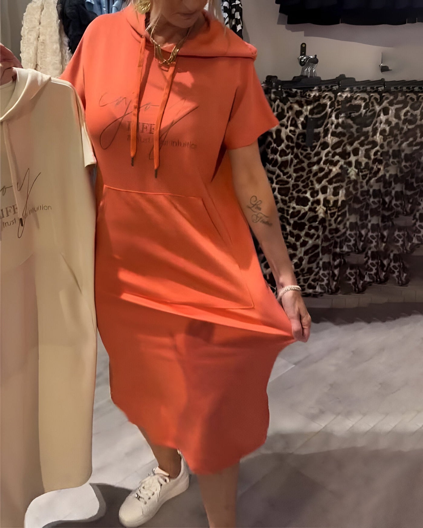 Threadanova | Casual Dress with Hood and Feminine Fit