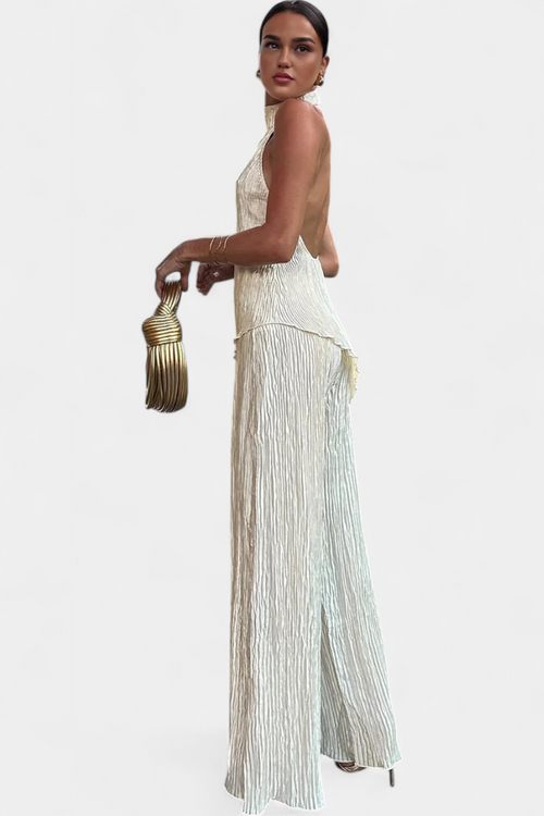 Threadanova | Elegant Pleated Set with Asymmetrical Top and Flowing Pants