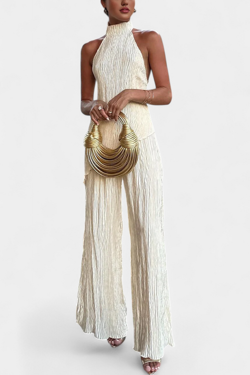 Threadanova | Elegant Pleated Set with Asymmetrical Top and Flowing Pants